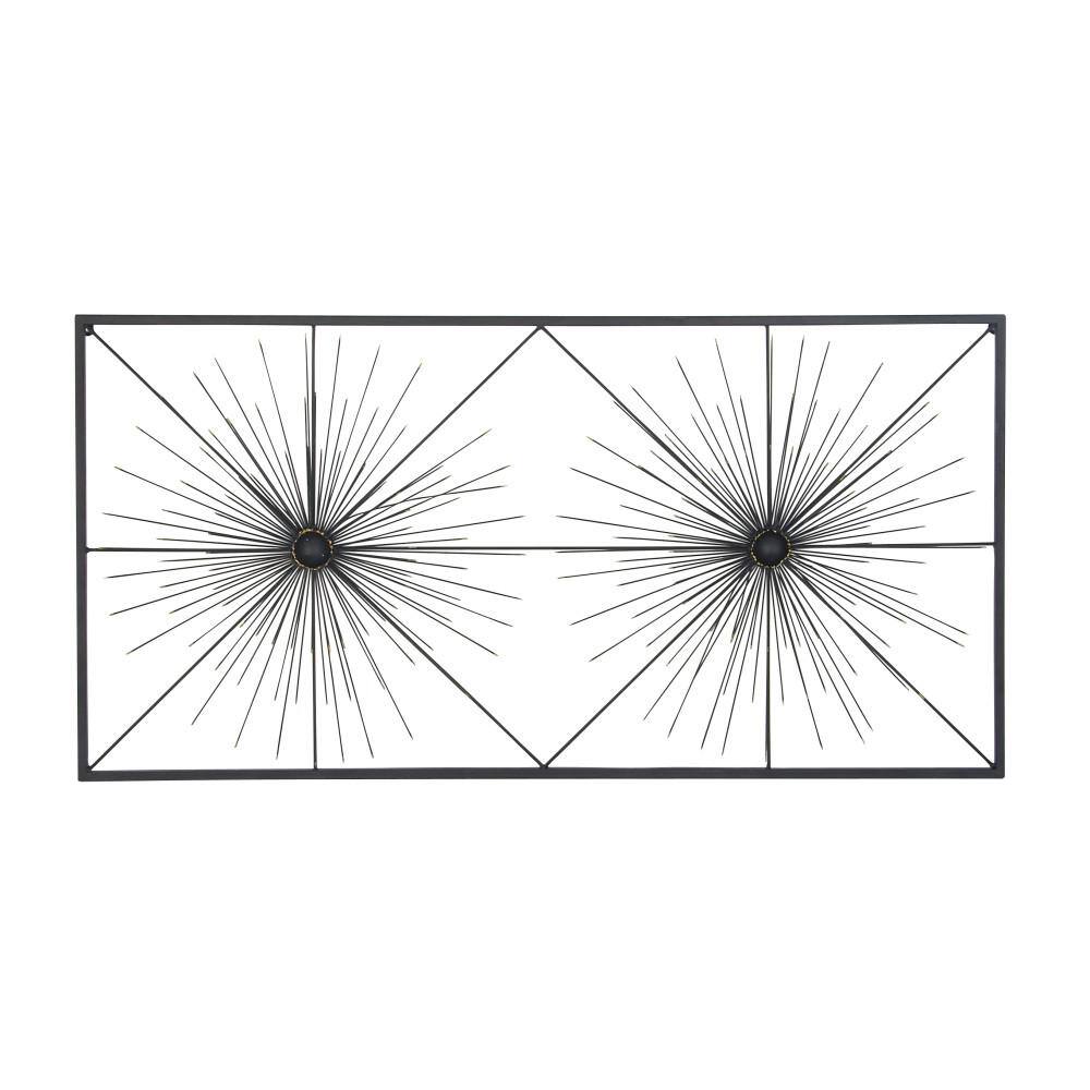 Black Iron Starburst Wall Sculpture with Frame, 24" x 48"
