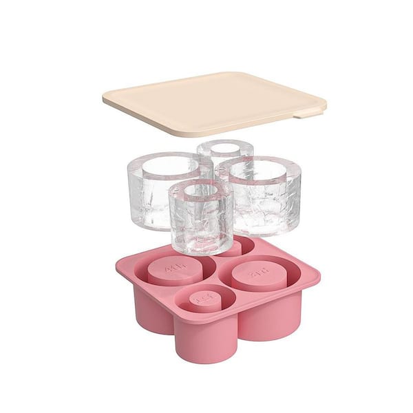 Large Silicone Ice Cube Tray for 20-30-40 oz. Tumbler Cup, Slow Melting Ice Mold with Lid, Easy Release Ice Maker (Pink)