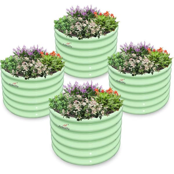 24 x 24 x 18 in. Metal Round Mint Green Kids Galvanized Raised Garden Beds, Planter Box for Planting Flowers (4-Pack)