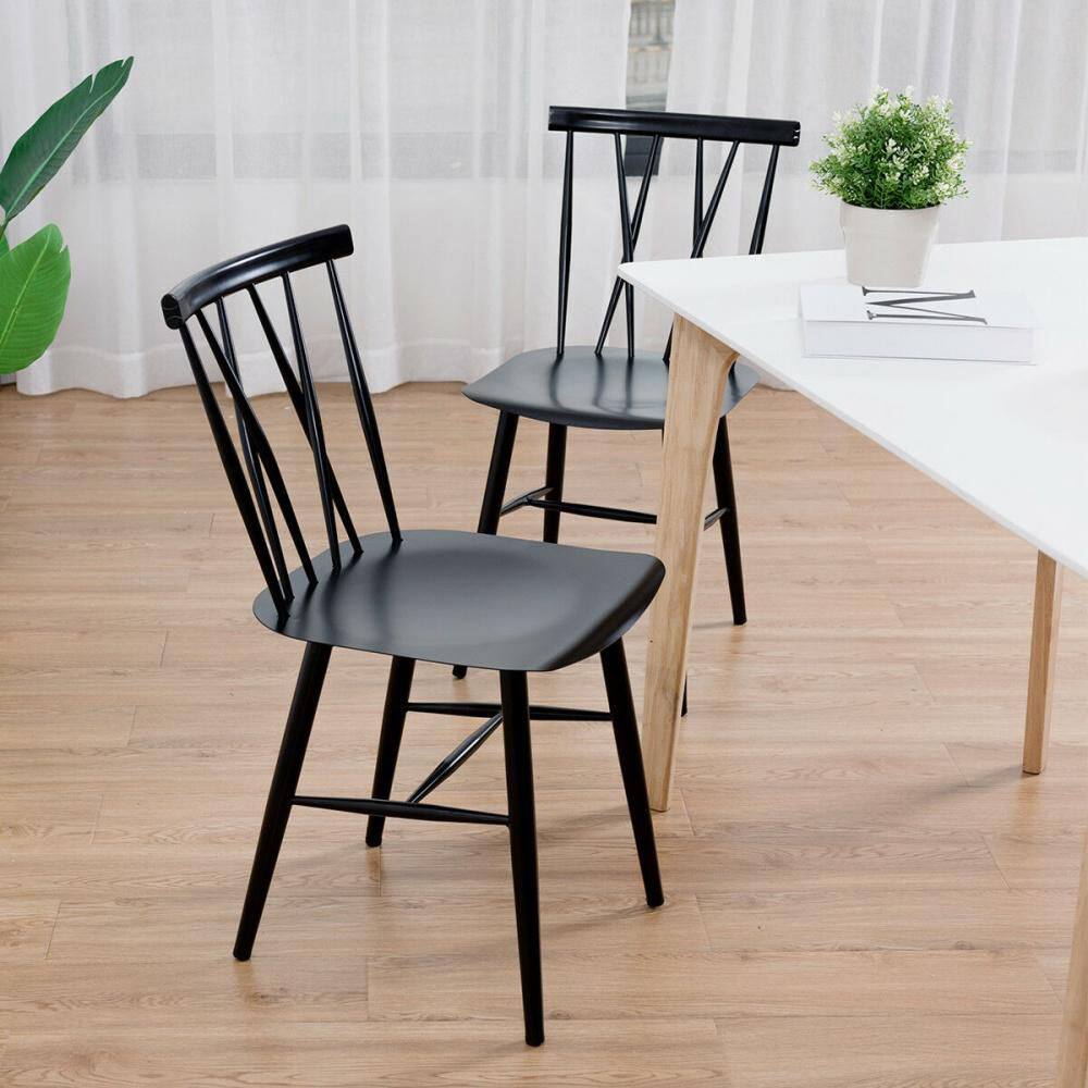 High Black Metal Cross Back Side Chair Set