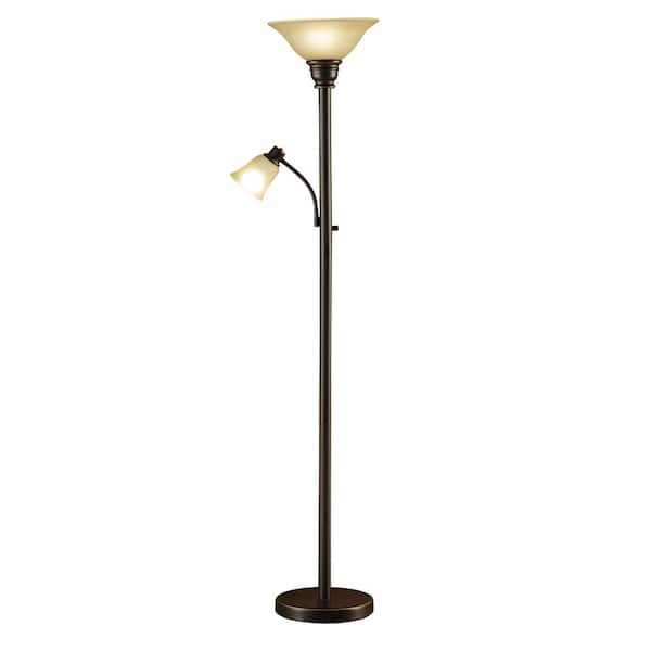 Kerrington 71 in. Oil Rubbed Bronze 2-Light Torchiere Floor Lamp with Glass Bell Shade