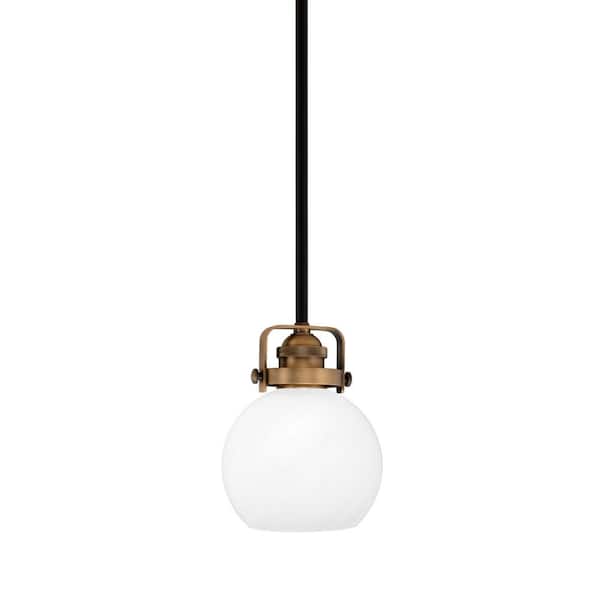 Unbranded Decatur 60-Watt 1-Light Black and Brass Light Mini Pendant with 5.75 in. White Marble Glass Shade, No Bulb Included