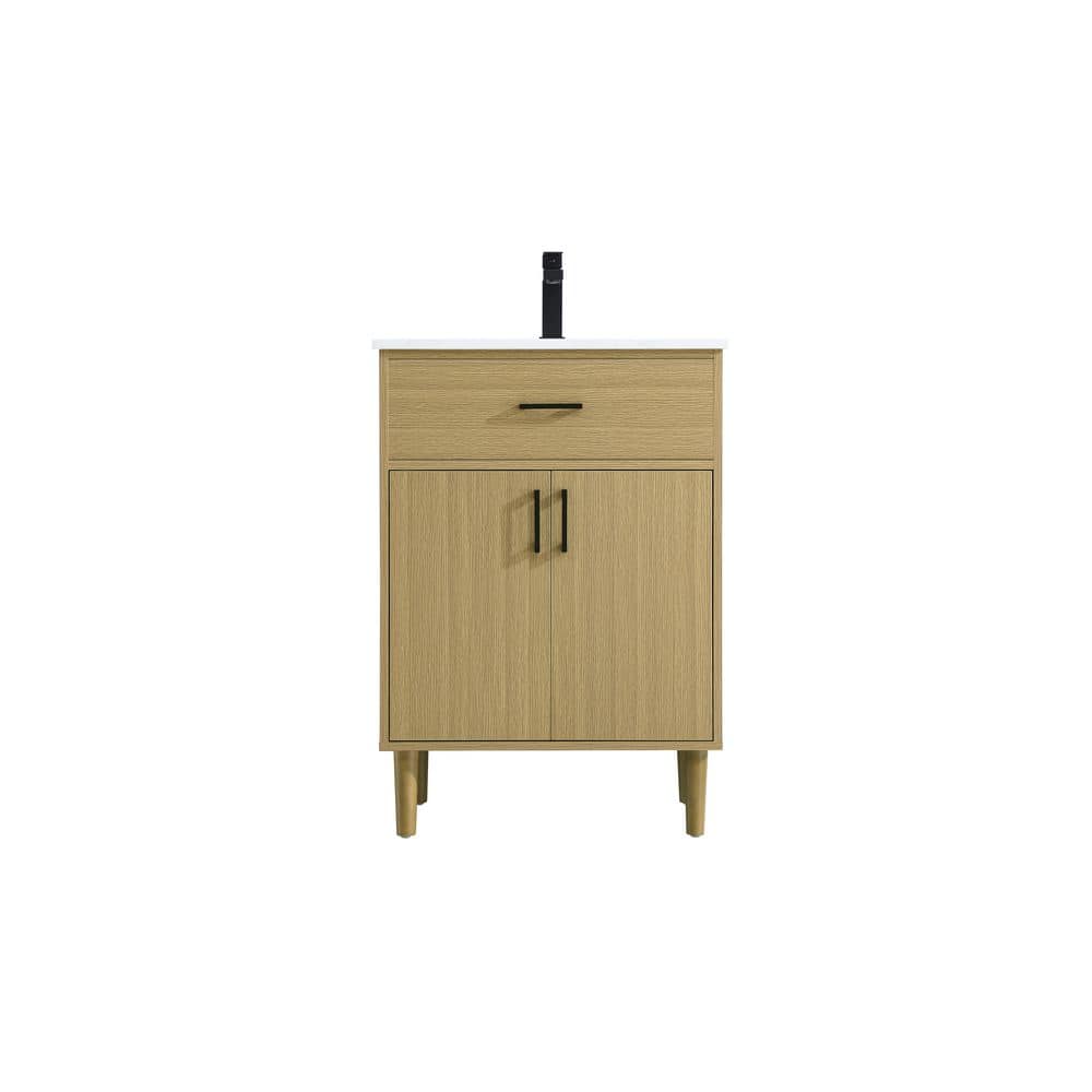 24 in. Single Sink Honey Brown Bath Vanity with White Engineered Marble Top price history on PriceWatchPro