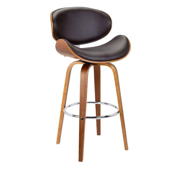 Benjara 26 in. Brown and Black Low Back Metal Frame Counter stool with Faux Leather Seat