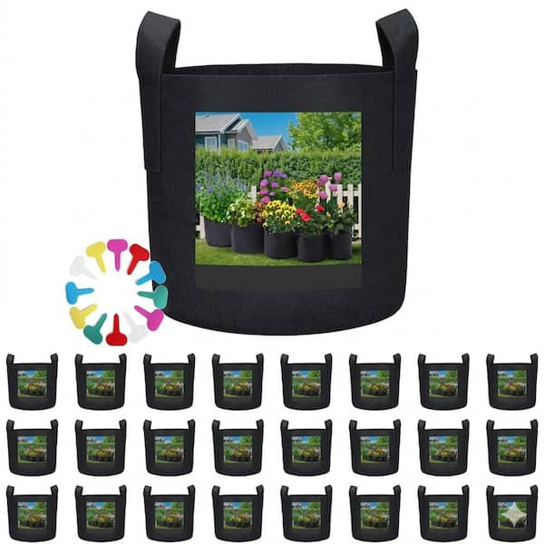 MISOPILY 5 Gallon Black Polyester Felt Round Indoor Outdoor Grow Bags with  Handles and Plant Labels 24 Pack SA05OB238