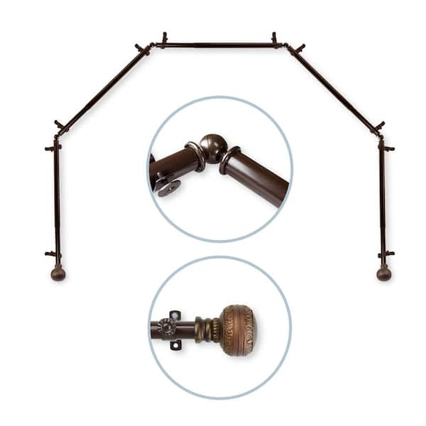 Rod Desyne 28 in. - 48 in. Ornament 5-Sided 13/16 in. Dia Bay Window Single Curtain Rod in Cocoa
