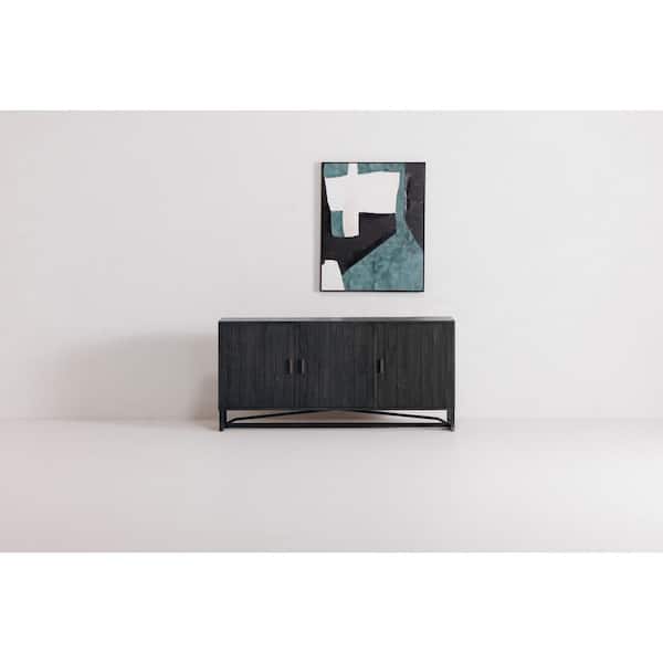 Camille Black Pine Wood 68 in. Sideboard with Stainless Steel Base and Adjustable Shelves