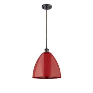 Plymouth Dome 1-Light Oil Rubbed Bronze Cone Pendant Light with Red Metal Shade
