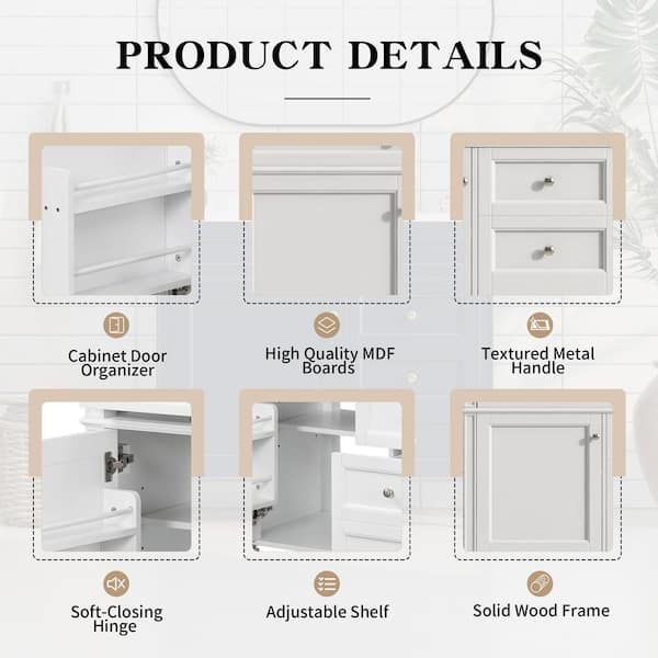 36 in. Bath Vanity Cabinet without Top in White with 2 Drawers and a Tip-out Drawer Unassembled