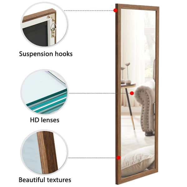 16 In W X 44 In H Modern Rectangle Full Length Floor Wall Mounted Mirror For Bedroom With Brown Solid Wood Frame Dmbr4416 The Home Depot