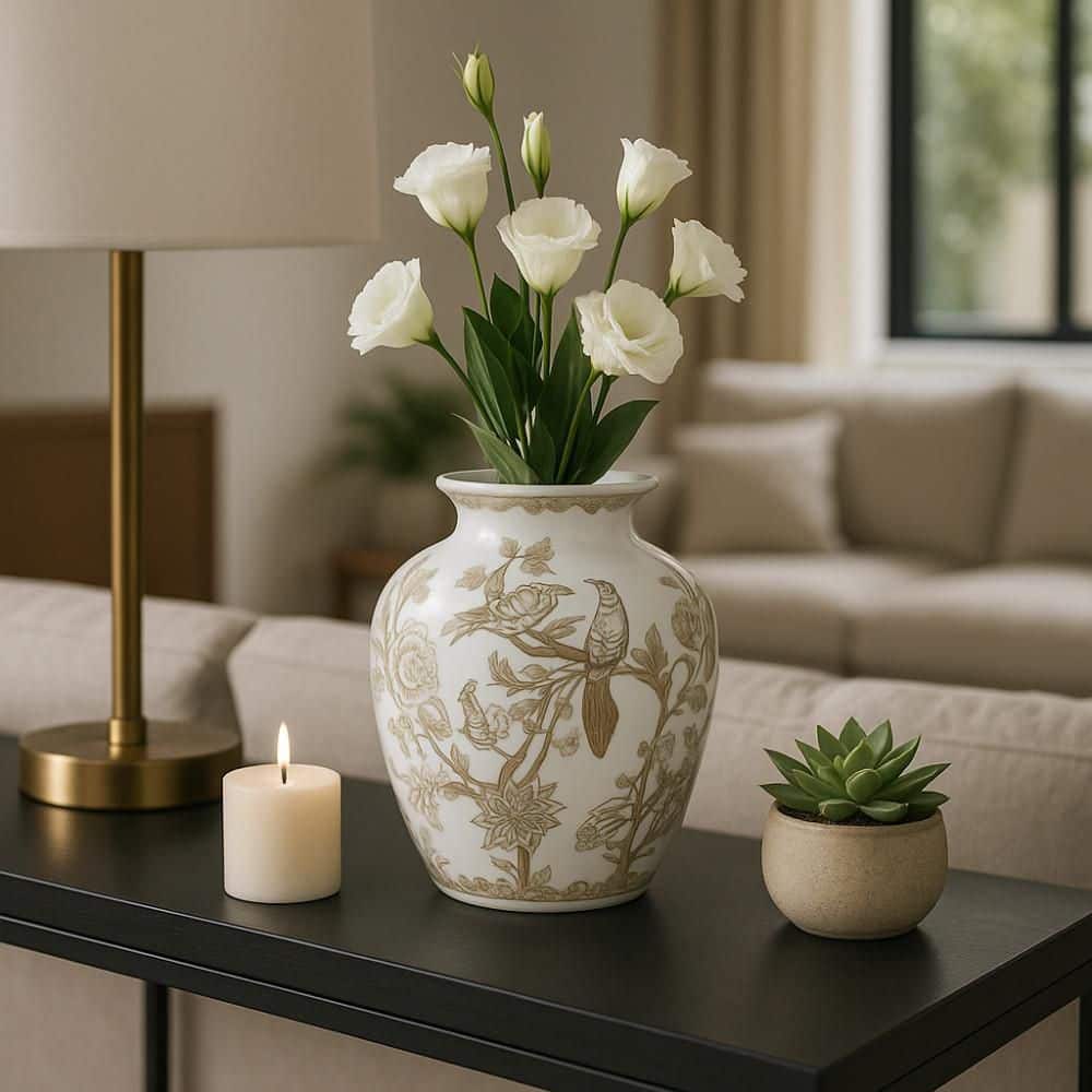 Liv & Skye 10.25 in. Brown/White Ceramic Amphora Decorative