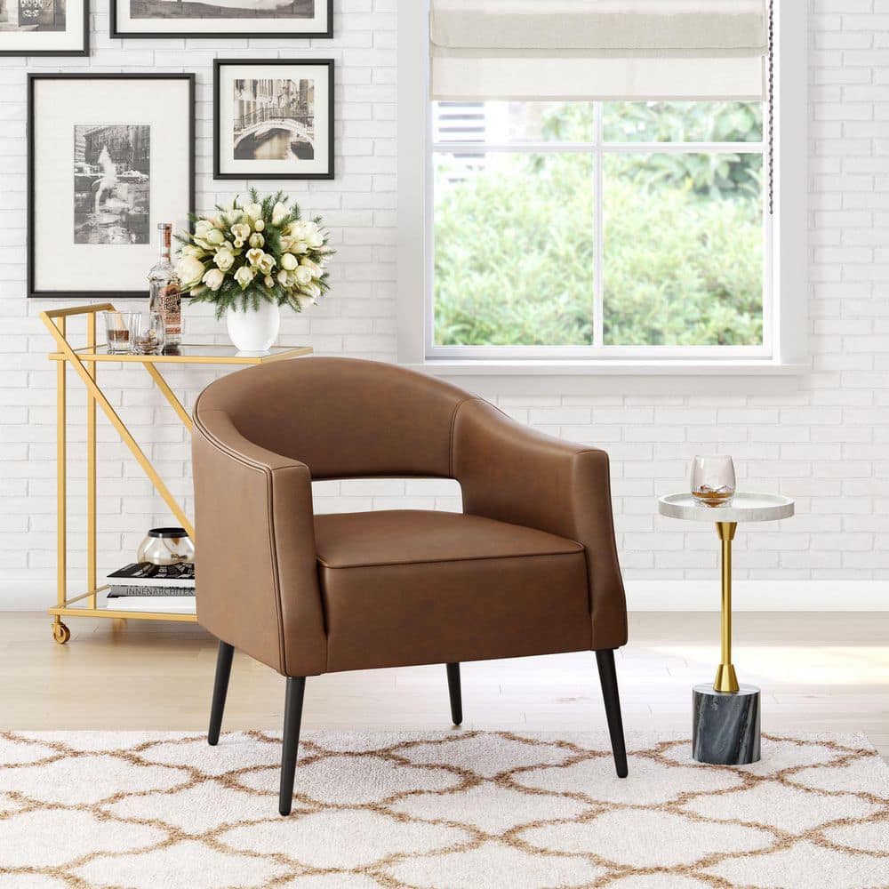 29.1 in. H Vintage Brown Finish Round Metal Frame Straight Arm Chair Piece of - 1 product image for price tracking