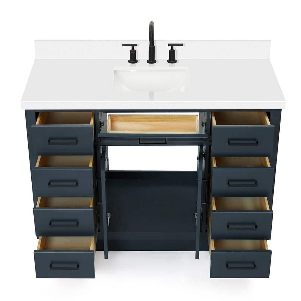 Midnight Blue 49" Freestanding Single Vanity with White Quartz Top
