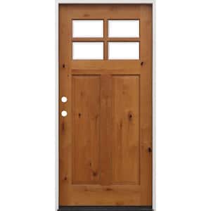 36 in. x 80 in. Golden Oak Right-Hand Inswing 4-Lite Clear Beveled Insulated Glass Stained Alder Prehung Front Door