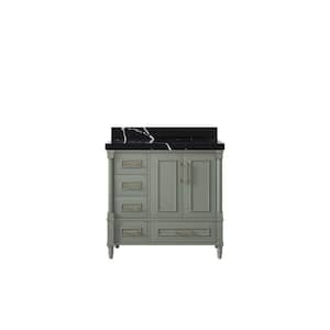 Hudson 36 in. W x 22 in. D x 36 in. H Right Offset Sink Bath Vanity in Evergreen with 2 in. Calacatta Black Qt. Top