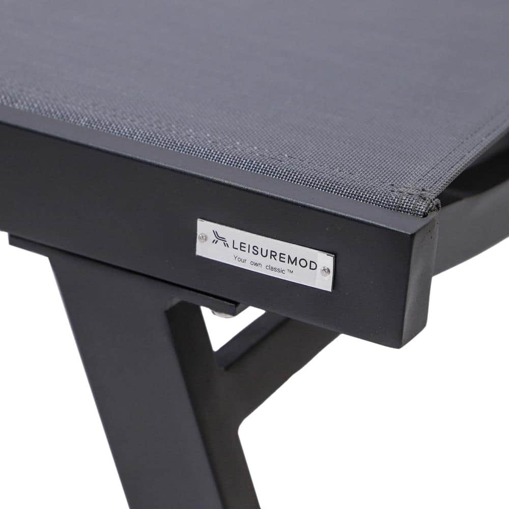 Dark Gray Aluminum Patio Chaise Lounge Chair with Arms and Cushions