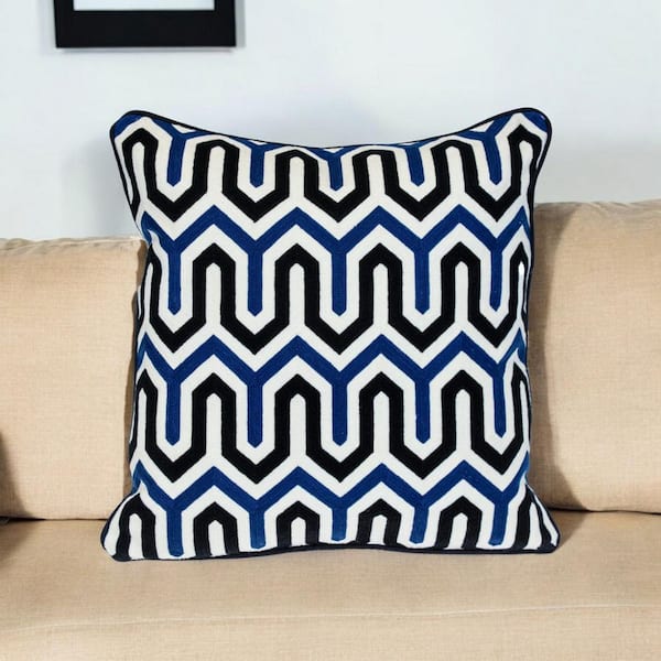 HomeRoots Blue, White Geometric Polyester 20 in. x 20 in. Throw Pillow