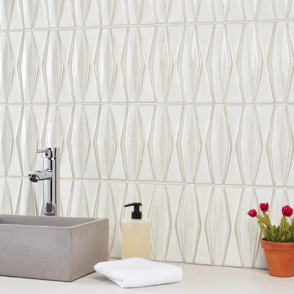 Natural White Geometric Glass Mosaic Tile 2x8