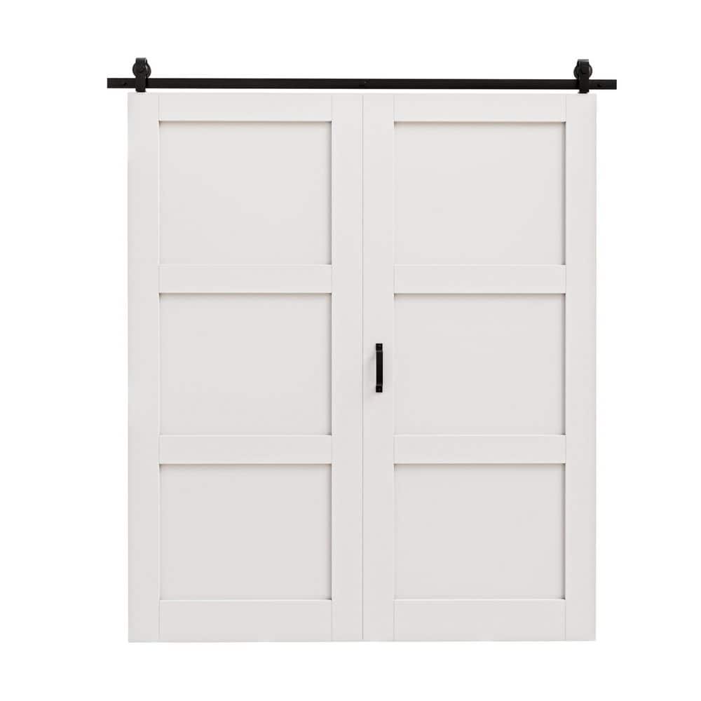 60 in. x 80 in. Paneled 3-Lite White Primed Solid Core MDF Bi-fold Sliding Barn Door with Hardware Kit price history on PriceWatchPro