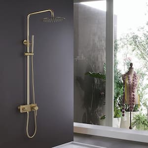 Single Handle 1-Spray Exposed Pipe Tub and Shower Faucet 1.8 GPM Wall Mount Shower System in Brushed Gold Valve Included