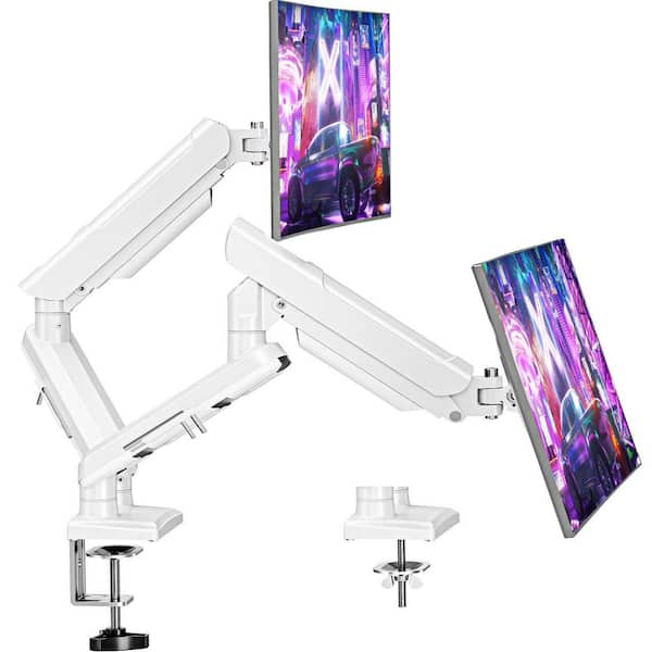 BIBIVIS White 22 lb. Dual Monitor Mount for 13-32 in. Screens, Full Adjustable Monitors Desk Mount with C-Clamp and Grommet Base