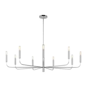 Brianna Wide 9-Light Polished Nickel Minimalist Modern Hanging Candlestick Chandelier with Swivel Canopy