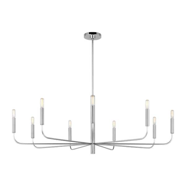 Generation Lighting Brianna Wide 9-Light Polished Nickel Minimalist Modern Hanging Candlestick Chandelier with Swivel Canopy