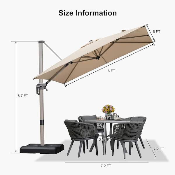 8 ft. Square Outdoor Patio Cantilever Umbrella Light Champagne Aluminum Offset 360° Rotation Umbrella in Beige