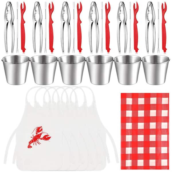 31 pcs Stainless Steel Seafood Tools Set Crab Crackers Crab Forks Lobster Shellers Sauce Cups Bibs Tablecloth
