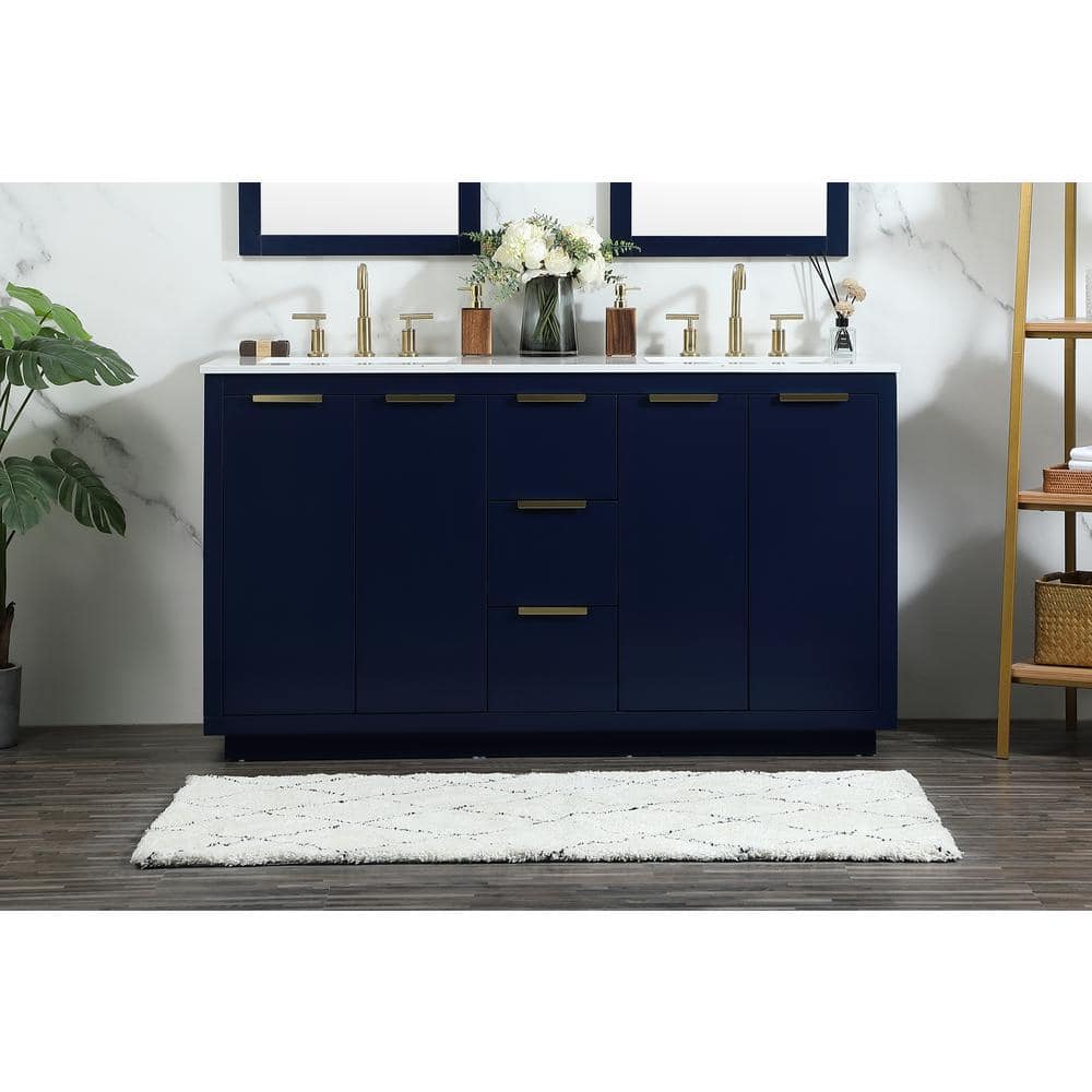 Blake 60" Blue MDF Double Bathroom Vanity with Gold Hardware