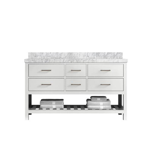 Willow Collections Parker 60 in. W x 22 in. D x 36 in. H Double Sink Bath Vanity in White with 2 in. Carrara Marble Top