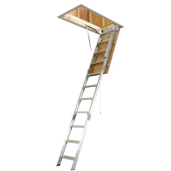 Adjustable Disappearing Wood High Visibility Attic Ladder Husky 655 8'9" Max 