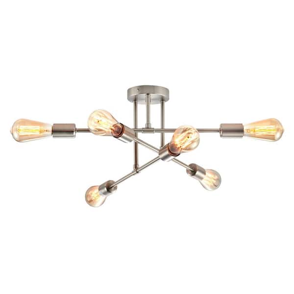 Braylon 6-Light 22.83 in. Brushed Nickel Flush Mount Ceiling Fixture