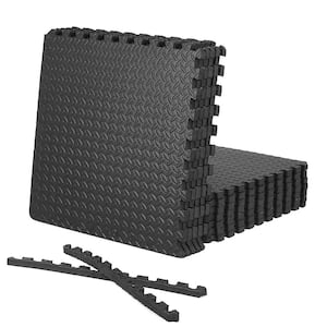 Black 24" W x 24" L x 0.75" Thick EVA Foam Double-Sided Diamond Pattern Gym Flooring Tiles (12 Tiles/Pack) (48 sq. ft.)