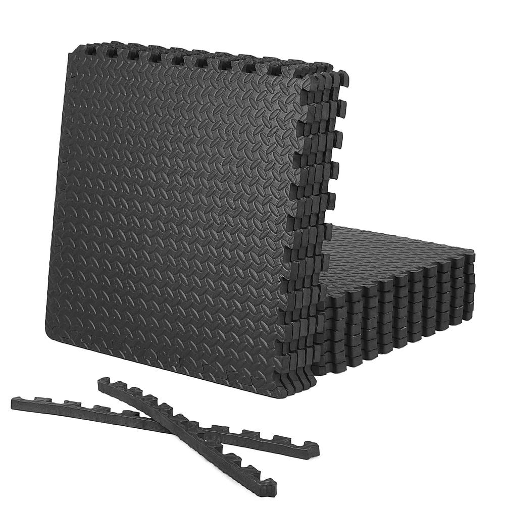 "Black 24"" W x 24"" L x 0.75"" Thick EVA Foam Double-Sided Diamond Pattern Gym Flooring Tiles (12 Tiles/Pack) (48 sq. ft.)" price history on PriceWatchPro