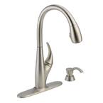 DeLuca Single-Handle Pull-Down Sprayer Kitchen Faucet with ShieldSpray Technology and Soap Dispenser in Stainless