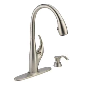 DeLuca Single-Handle Pull-Down Sprayer Kitchen Faucet with ShieldSpray Technology and Soap Dispenser in Stainless