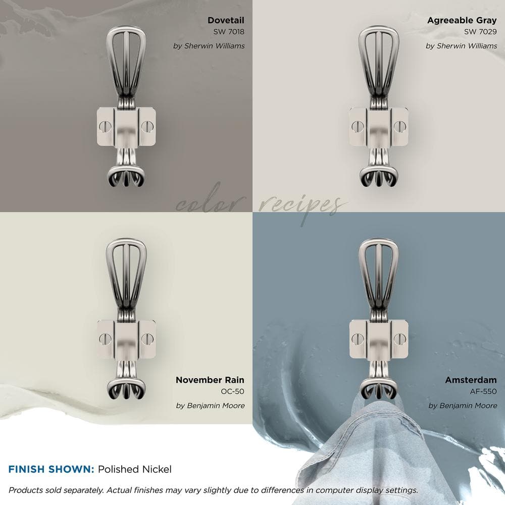 Polished Nickel Double Prong Decorative Wall Hook