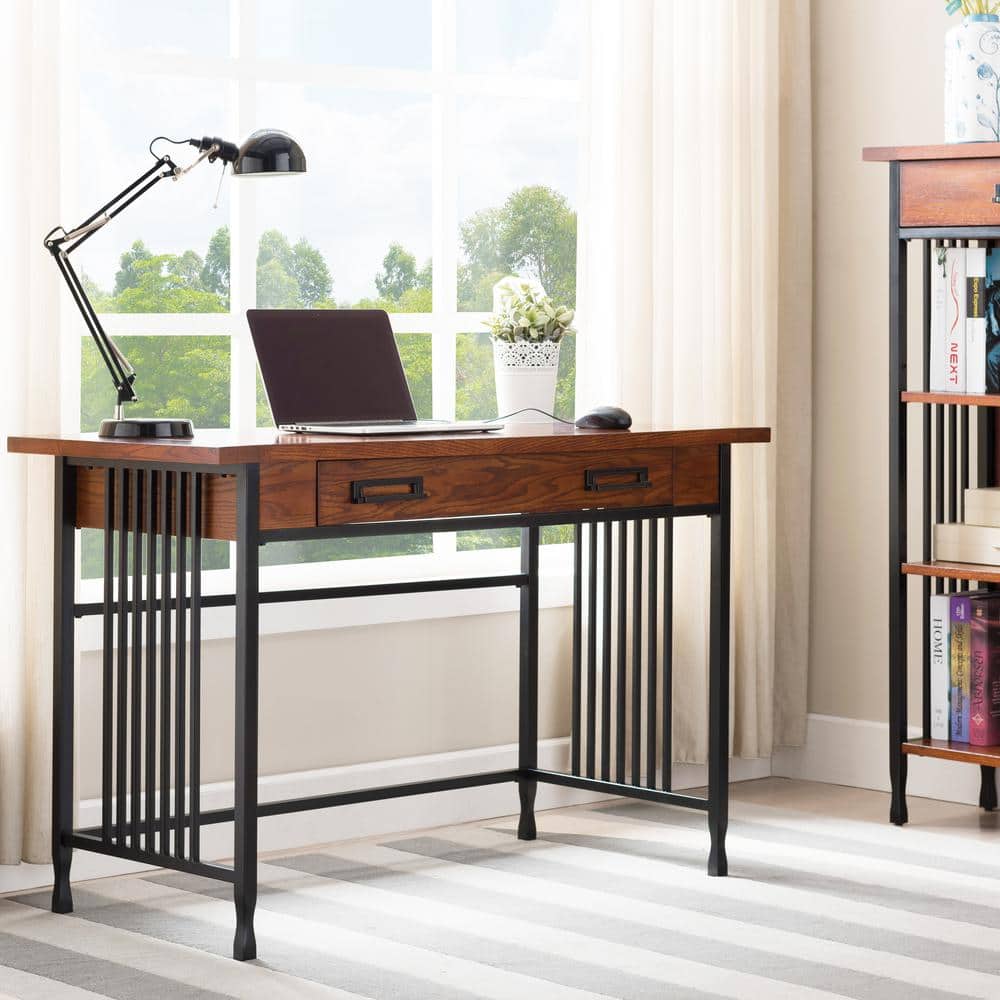 Ironcraft Mission Oak Computer Desk with Matte Black Frame