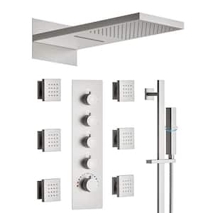 Thermostatic Valve 15-Spray 22 in. x 10 in. Dual Wall Mount Shower Head and Handheld Shower 2.5 GPM in Brushed Nickel