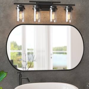 Bathroom Light Fixtures 4-Light 26 in. W x 9 in. H Wall Sconces with Clear Glass Shade Vanity Light Fixture in Black