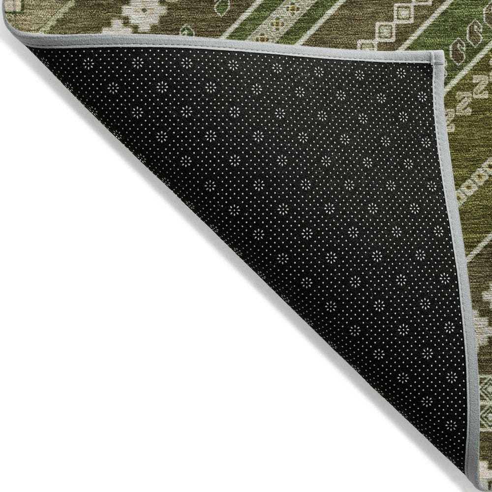 Olive and Beige Synthetic Washable Rectangular Rug