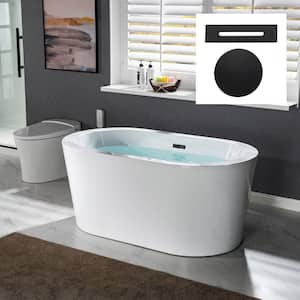 Manchester 56 in. Acrylic FlatBottom Double Ended Bathtub with Matte Black Overflow and Drain Included in White