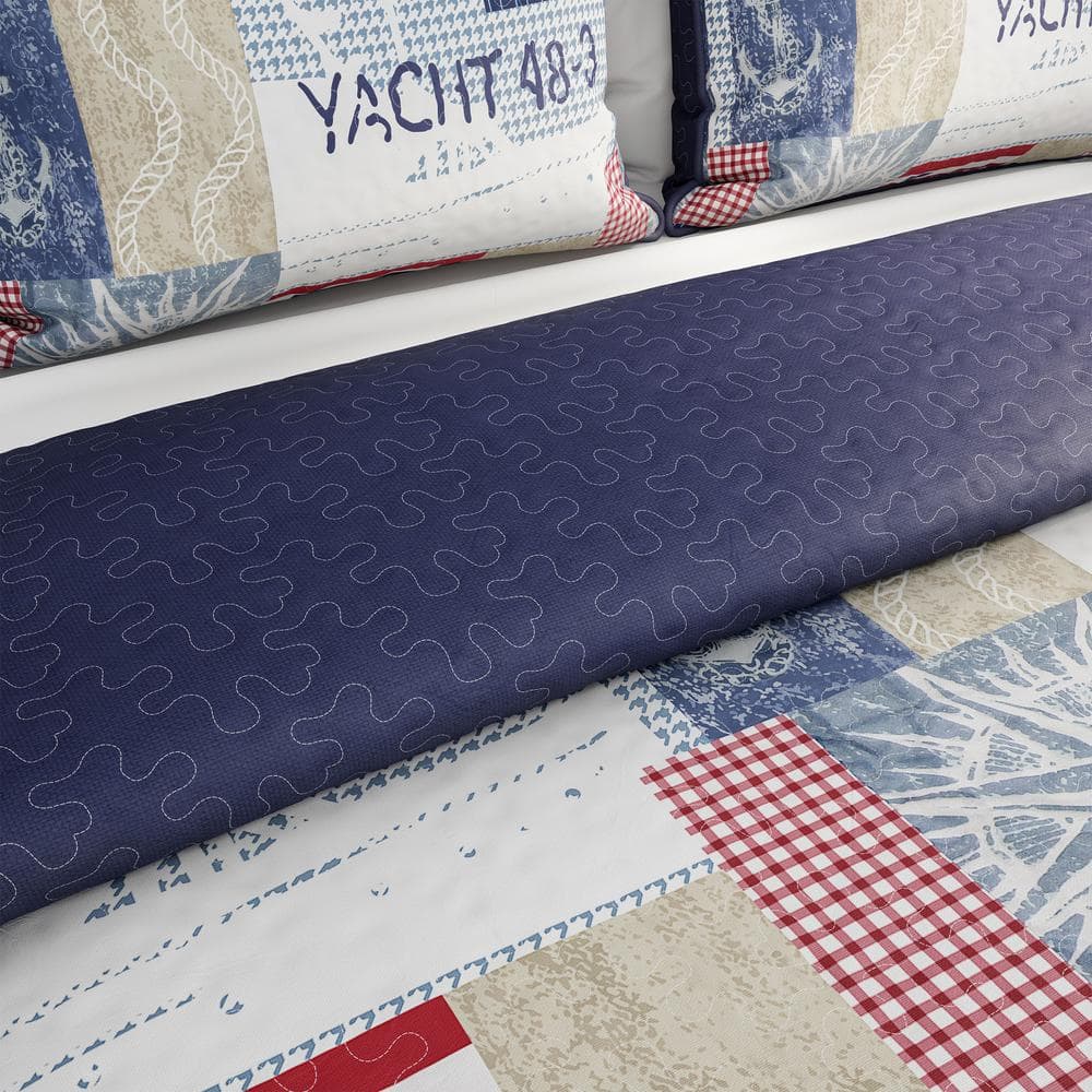 Twin White Microfiber Reversible Nautical Americana Bedspread Set