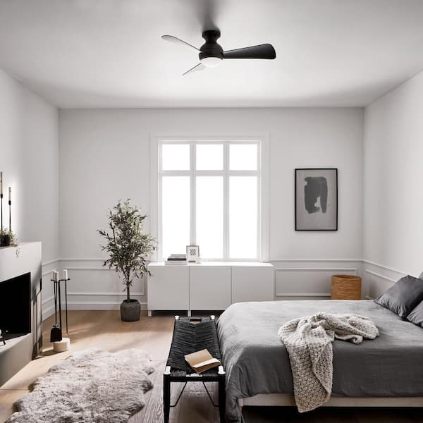 Sola 34 in. Indoor/Outdoor Olde Bronze Low Profile Ceiling Fan with Integrated LED with Wall Control Included