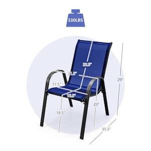 Steel Stackable Armrest Outdoor Dining Chairs in Navy Set of 4