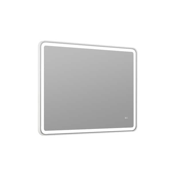 ANGELES HOME 48 in. x 36 in. Rectangular Aluminum Framed Wall Mount LED Light Bathroom Vanity Mirror in White Dimmable Front Light