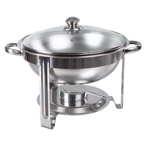 Round 5 QT Chafing Dish Buffet Set - Includes Water Pan, Food Pan, Fuel Holder, Cover, and Stand - Food Warmers