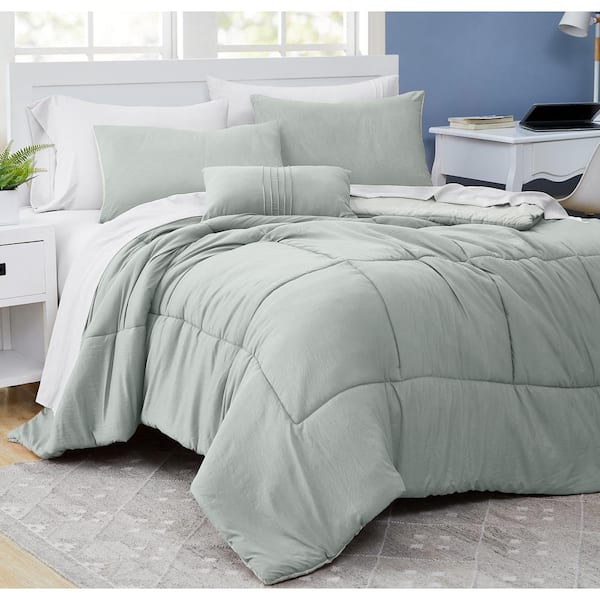 MODERN THREADS 8-Piece Garment Washed Microfiber Spa/Silver Queen Complete Bed Set