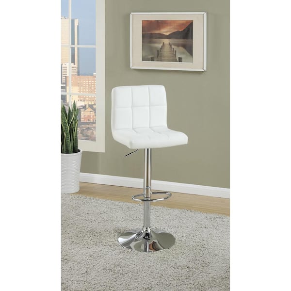 44 in. Adjustable Square Seat Black Faux Leather High Back Metal Bar Stools (Set of 2)